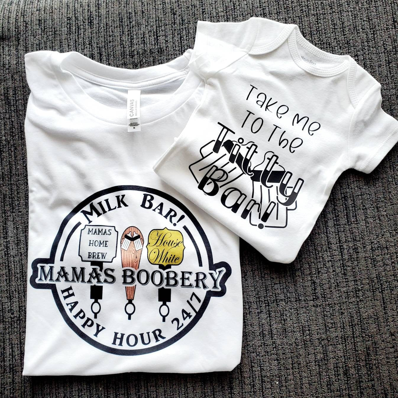 Breastfeeding baby onsie, titty bar onsie, baby onsie, breastfeeding gifts, boobery, mom and me set